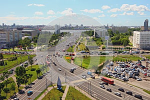 Crossing of thoroughfares in city. Kazan, Tatarstan, Russia