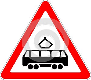 Crossing tram line road sign