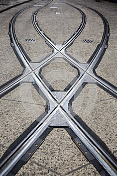 Crossing of tram rails. Belgium, Ghent