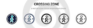 Crossing zone sign icon in filled, thin line, outline and stroke style. Vector illustration of two colored and black crossing zone
