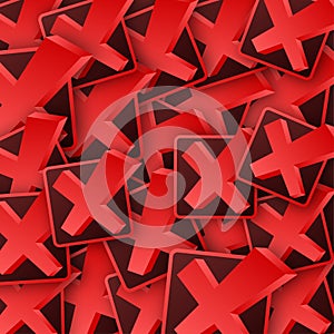 Crossmark sticker pattern. Red rejected pattern on white background. Vector stock illustration.