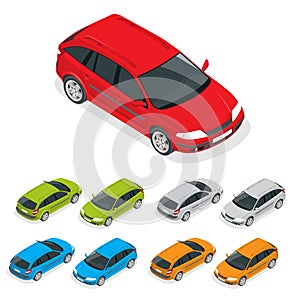 Crossover car isolated on white. Flat 3d isometric illustration.