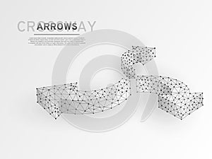 Crossroad direction three ways arrows wireframe. Low poly crossway Polygonal science Vector. Origami Low poly wireframe