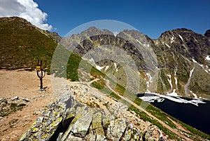 Crossroad of mountains paths in summer