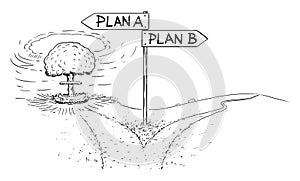 Crossroad With Road Sign, Plan A Failed, Vector Cartoon Illustration