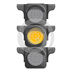 Crossroad semaphore yellow light icon, cartoon style