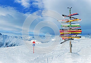 Crossroad sign Ischgl, Austria