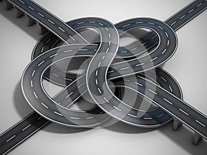 Crossroad tied in a bungle 3d rendering photo