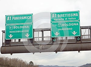 crossroads in central Italy with two alternatives with the panoramic road or the direct road on the motorway photo