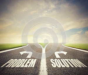 Crossroads with problem and solution way. Concept of right decision