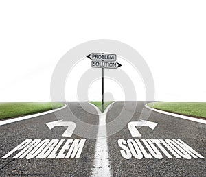 Crossroads with problem and solution way. Concept of right decision in business