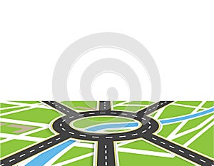 Crossroads of roads with markings. Roundabout Circulation. View in perspective with shadow. Local map. illustration