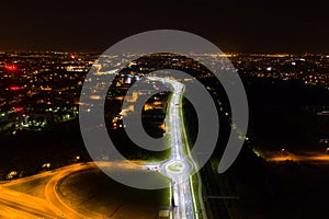 Crossroads and roundabout at night.