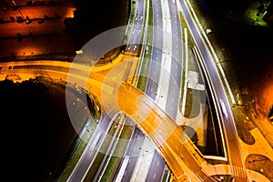 Crossroads and roundabout at night.