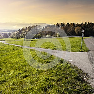 Crossroads with a traffic sign