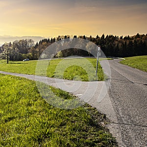 Crossroads with a traffic sign