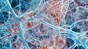 A crosssection of an adipose tissue revealing the intricate network of vessels and collagen fibers that support and photo
