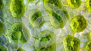 A crosssection of a plant leaf showcasing the distribution of chloroplasts throughout the mesophyll layer. .