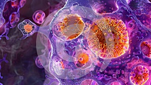 A crosssectional view of an Amoebas cell structure with its nucleus and contractile vacuole clearly visible under