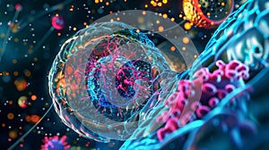 A crosssectional view of a cell with the ubiquitinproteasome system highlighted as the primary pathway for clearing out photo