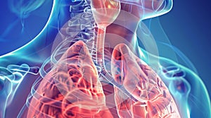 A crosssectional view of the respiratory system highlighting the role of the diaphragm and how it aids in breathing photo