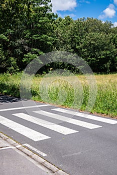 Crosswalk that ends on meadow. Urbanization concept