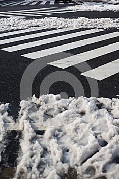 Crosswalk with snow in,Yokohama, Tokyo, Japan