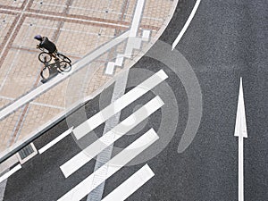 Crosswalk street People riding bicycle Pathway top view Urban city top view