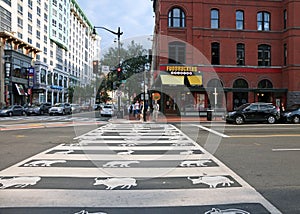 Crosswalk with zodiac symbols In Chinatown