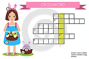 Crossword educational children game with answer. Easter theme