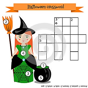 Crossword educational children game with answer. Halloween theme