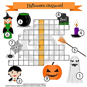 Crossword educational children game with answer. Halloween theme