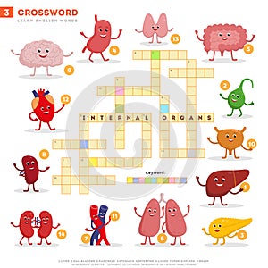 Crossword with huge set of illustrations and keyword in vector flat design isolated on white background. Crossword 3 -