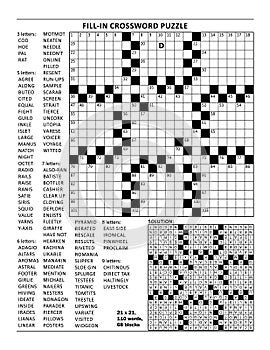 Crossword puzzle of 21x21 size and fill-in criss-cross, or kriss-kross style