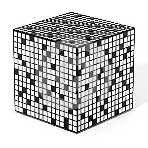 Crossword puzzle cube isolated on white background. 3D illustration