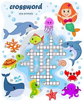 Crossword puzzle game of sea animals photo