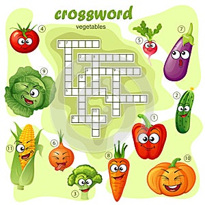 Crossword puzzle game of vegetable. Emoticons