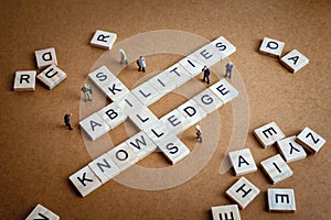 Crossword puzzle with words skills, abilities, knowledge. Business concept