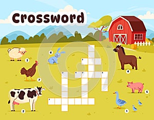 Crosswords farm animals vector concept