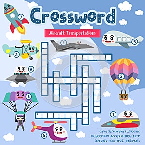 Crosswords puzzle game of Aircraft Transportations for preschool kids activity worksheet