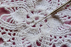 Crotchet Needle On A White Crotchet Motif