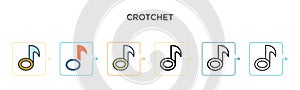 Crotchet vector icon in 6 different modern styles. Black, two colored crotchet icons designed in filled, outline, line and stroke