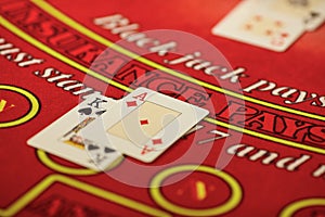 The croupier in the casino does a shuffle of cards