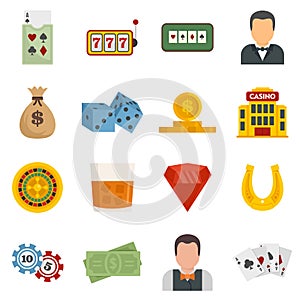 Croupier icons set flat vector isolated