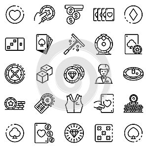 Croupier icons set, outline style
