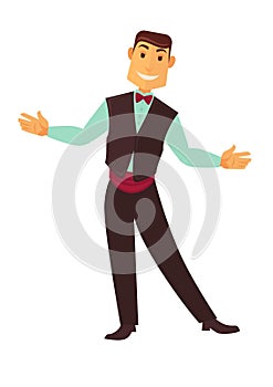 Croupier man or casino poker dealer vector isolated icon