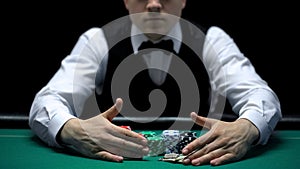 Croupier taking all win away from casino player, misfortune and bankruptcy