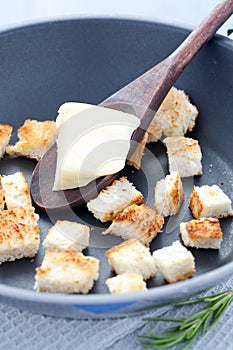 Croutons in a pan photo