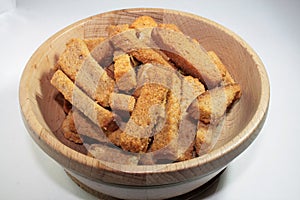 Croutons in wooden on  white background