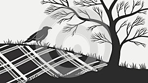 Crow on Bare Tree, Atmospheric & Mysterious Scene, vector design Generative AI